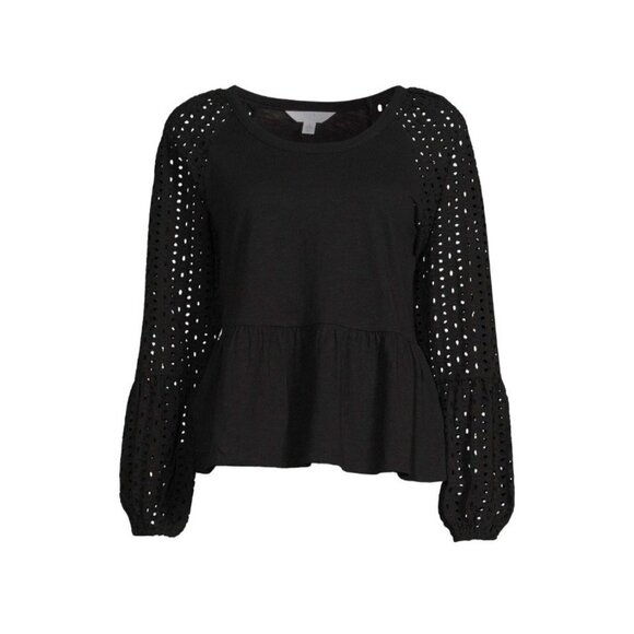 Time and Tru Womens 3XL XXXL Black Eyelet Long Sleeve Peplum Top NWT - Picture 4 of 5